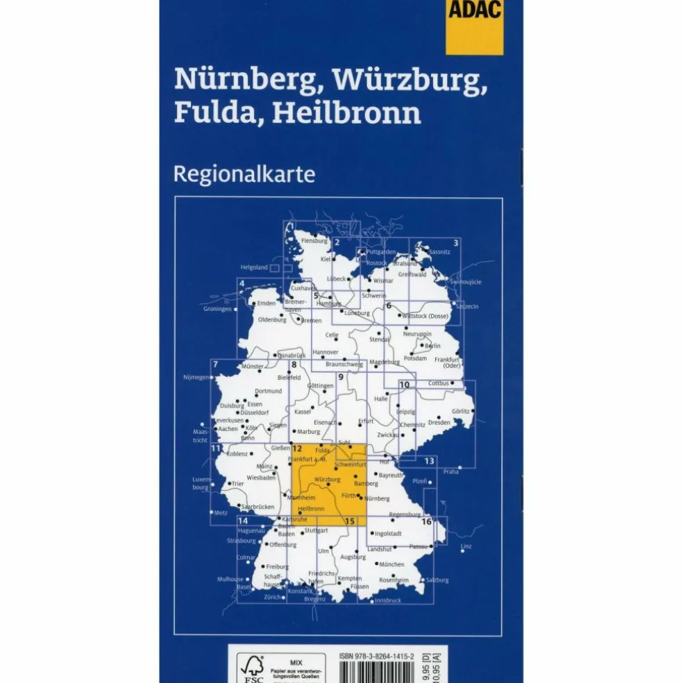 ADAC REGIONALKARTE BLATT 12 NÜRNBERG, WÜRZBURG, FULDA, HEILB - Straßenkarte