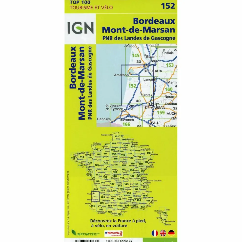 BORDEAUX MONT-DE-MARSAN 1:100 000 - Wanderkarte