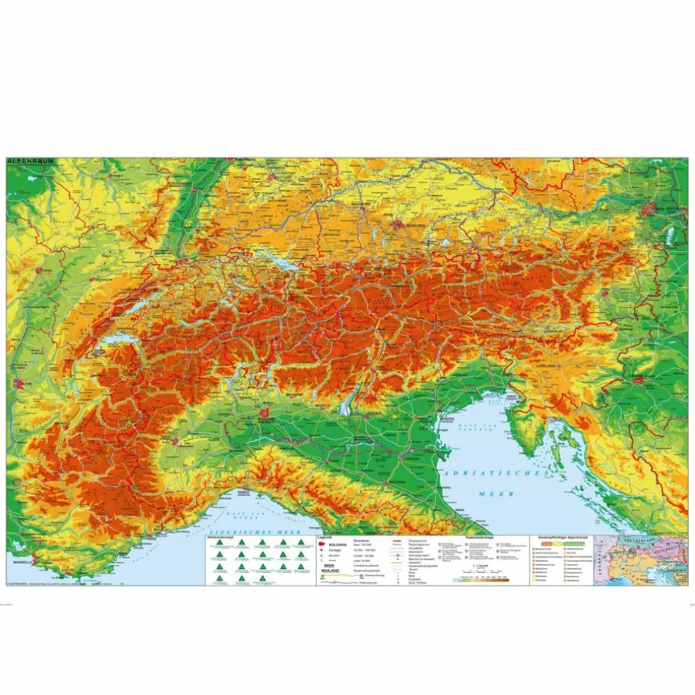 DER ALPENRAUM MIT WEITWANDER- UND RADFERNWEGEN - Wand Karte