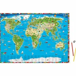 ERLEBNISKARTE ILLUSTRIERTE WELTKARTE SCHREIBUNTERLAGE