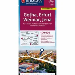KOMPASS FAHRRADKARTE GOTHA, ERFURT, WEIMAR, JENA 1:70 000 - Fahrradkarte
