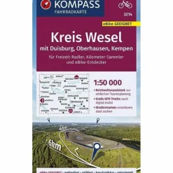 KOMPASS FAHRRADKARTE KREIS WESEL MIT DUISBURG, OBERHAUSEN, K - Fahrradkarte