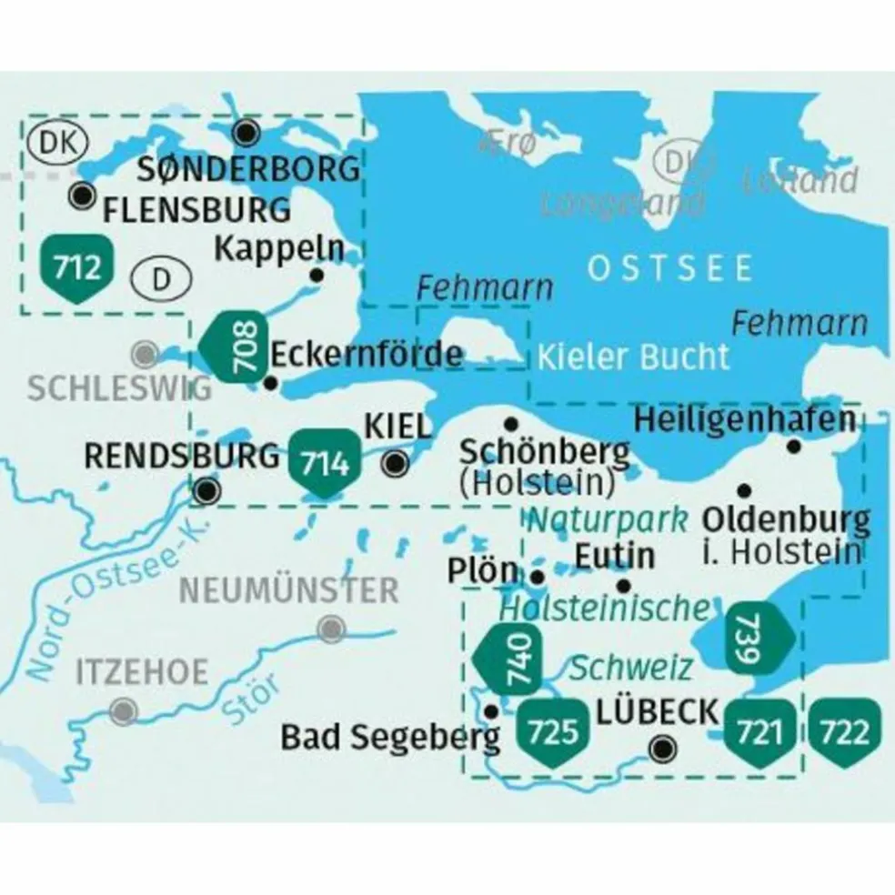 KOMPASS KARTEN-SET 724 OSTSEEKÜSTE VON LÜBECK BIS DÄNEMARK
