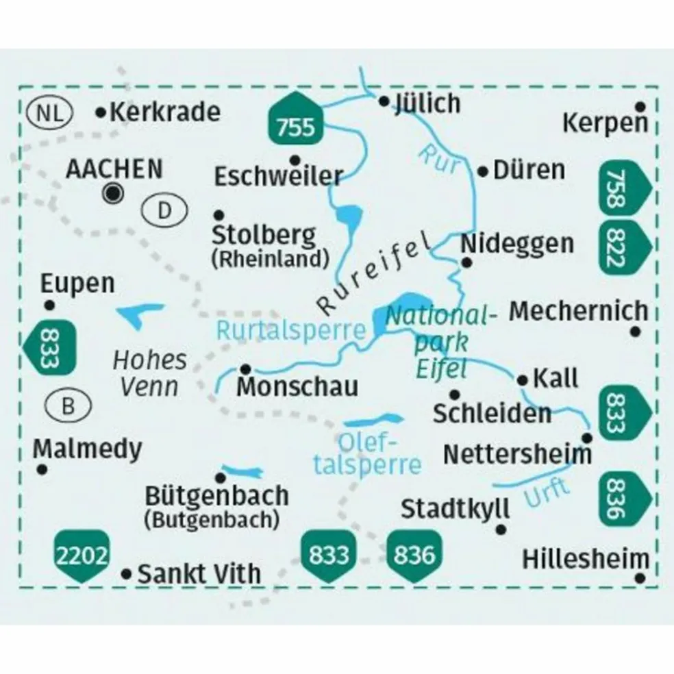 KOMPASS WANDERKARTE 757 AACHEN, DÜREN, NATIONALPARK EIFEL