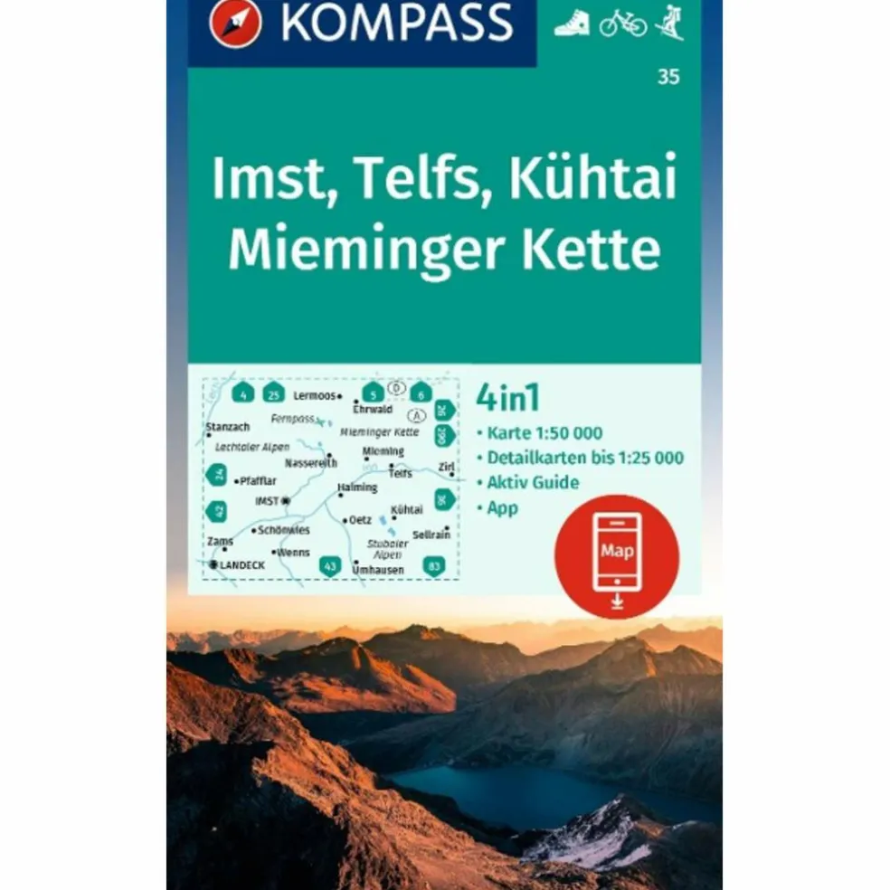 KOMPASS WANDERKARTE 35 IMST, TELFS, KÜHTAI, MIEMINGER KETTE