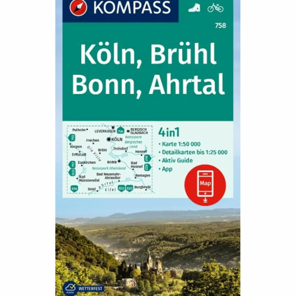 KOMPASS WANDERKARTE 758 KÖLN, BRÜHL, BONN, AHRTAL 1:50.000