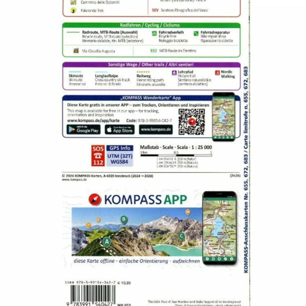 KOMPASS WANDERKARTE 653 PALE DI SAN MARTINO