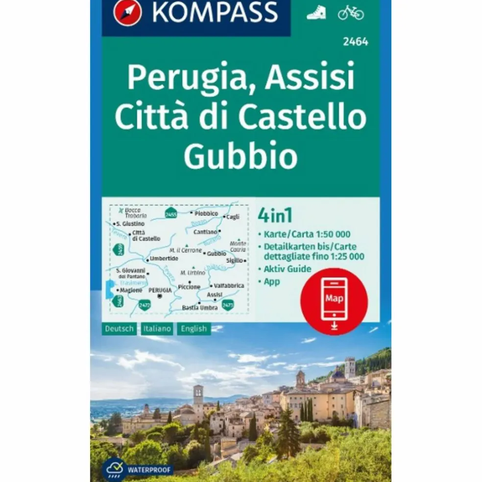 KOMPASS WANDERKARTE 2464 PERUGIA, ASSISI, CITTÀ DI CASTELLO