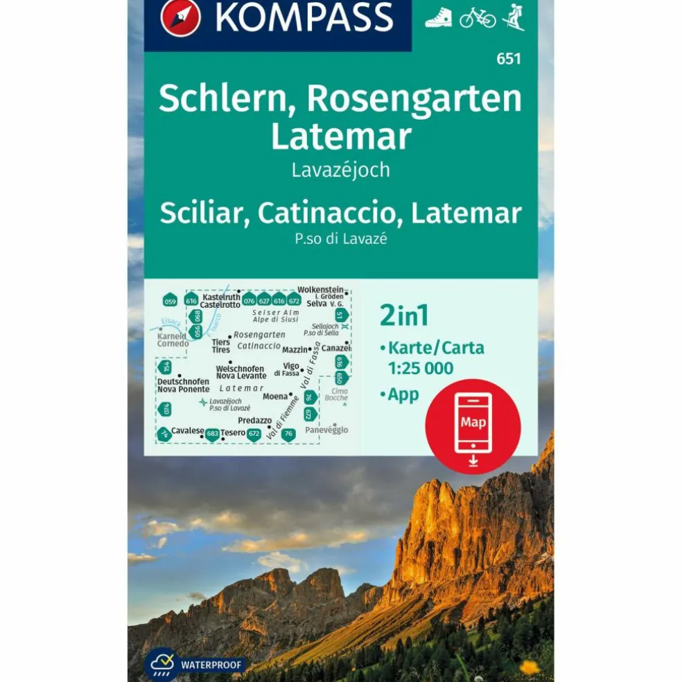 KOMPASS WANDERKARTE 651 SCHLERN, ROSENGARTEN, SCILIAR