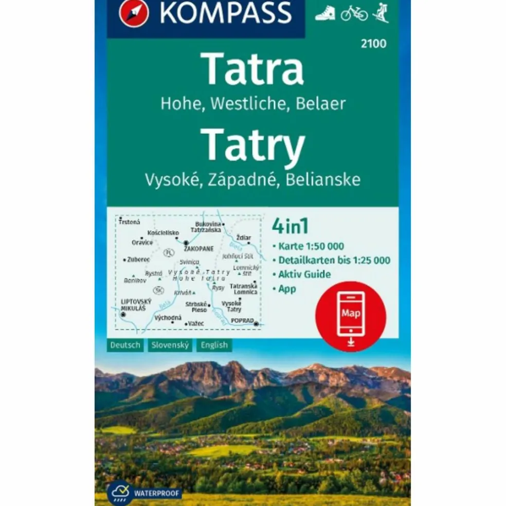 KOMPASS WANDERKARTE 2100 TATRA, HOHE, WESTLICHE, BELAER