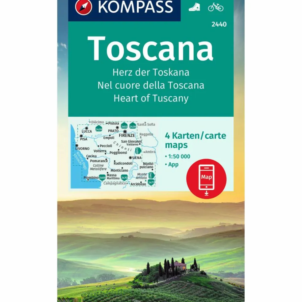 KOMPASS WANDERKARTE 2440 TOSCANA, HERZ DER TOSKANA