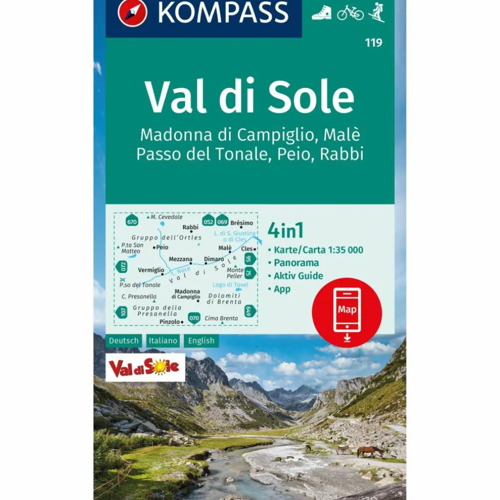 KOMPASS WANDERKARTE 119 VAL DI SOLE, MADONNA DI CAMPIGLIO