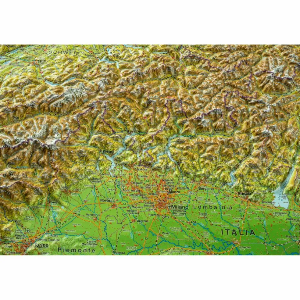 RELIEF ALPEN 1:1.2MIO MIT NATURHOLZRAHMEN - Wand Karte