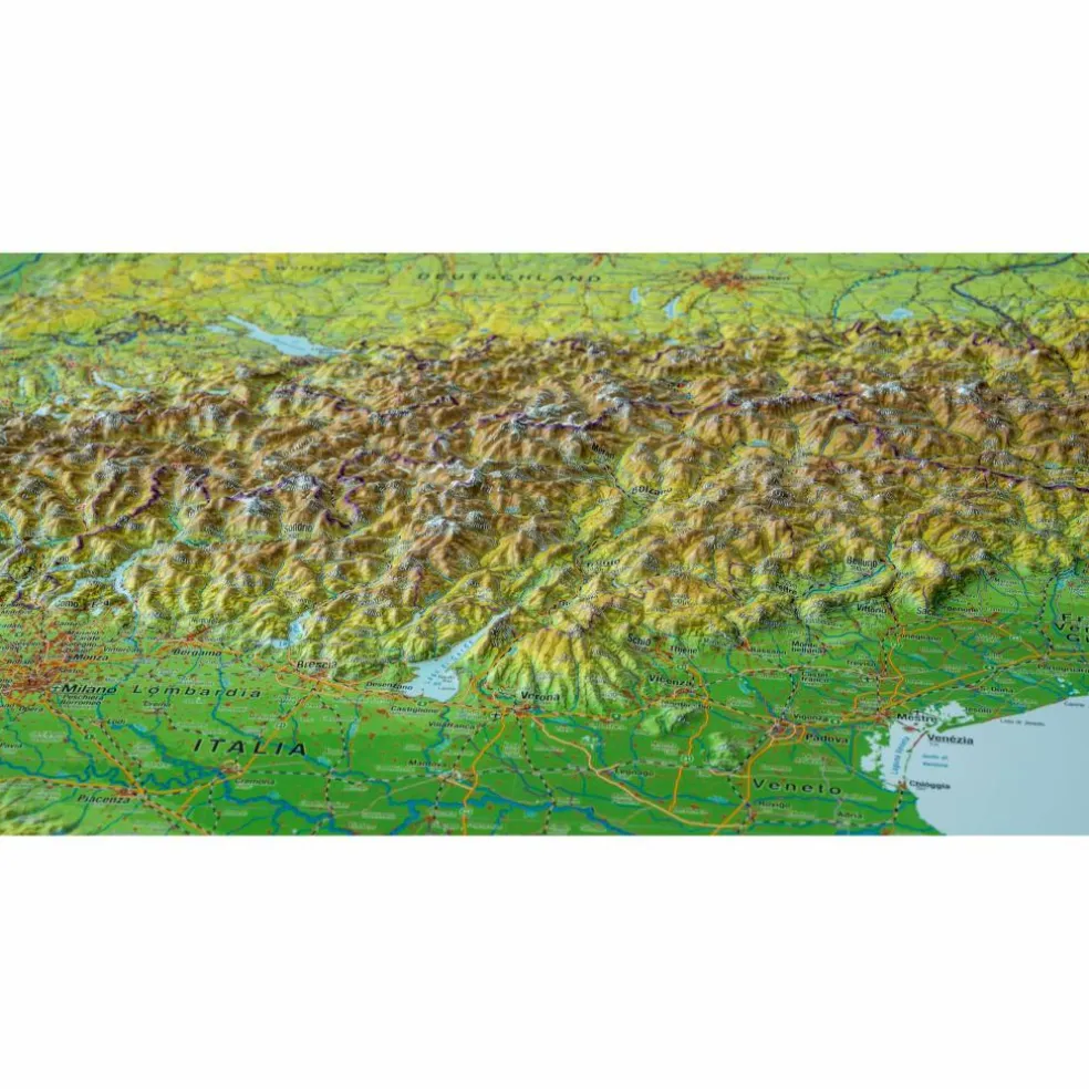 RELIEF ALPEN 1:1.2MIO MIT NATURHOLZRAHMEN - Wand Karte