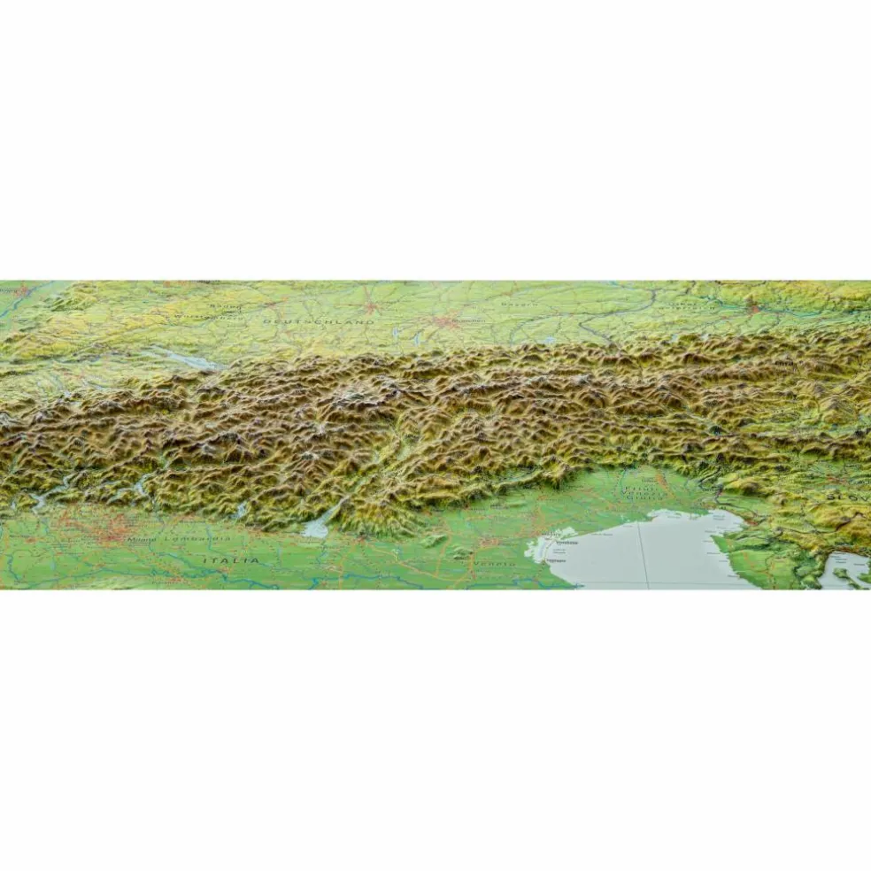 RELIEF ALPEN 1:1.2MIO MIT NATURHOLZRAHMEN - Wand Karte