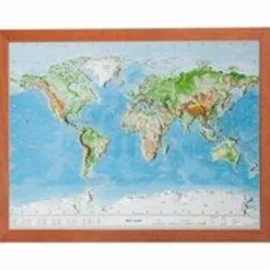 RELIEF WELT 1:107 MIO MIT HOLZRAHMEN - Weltkarte